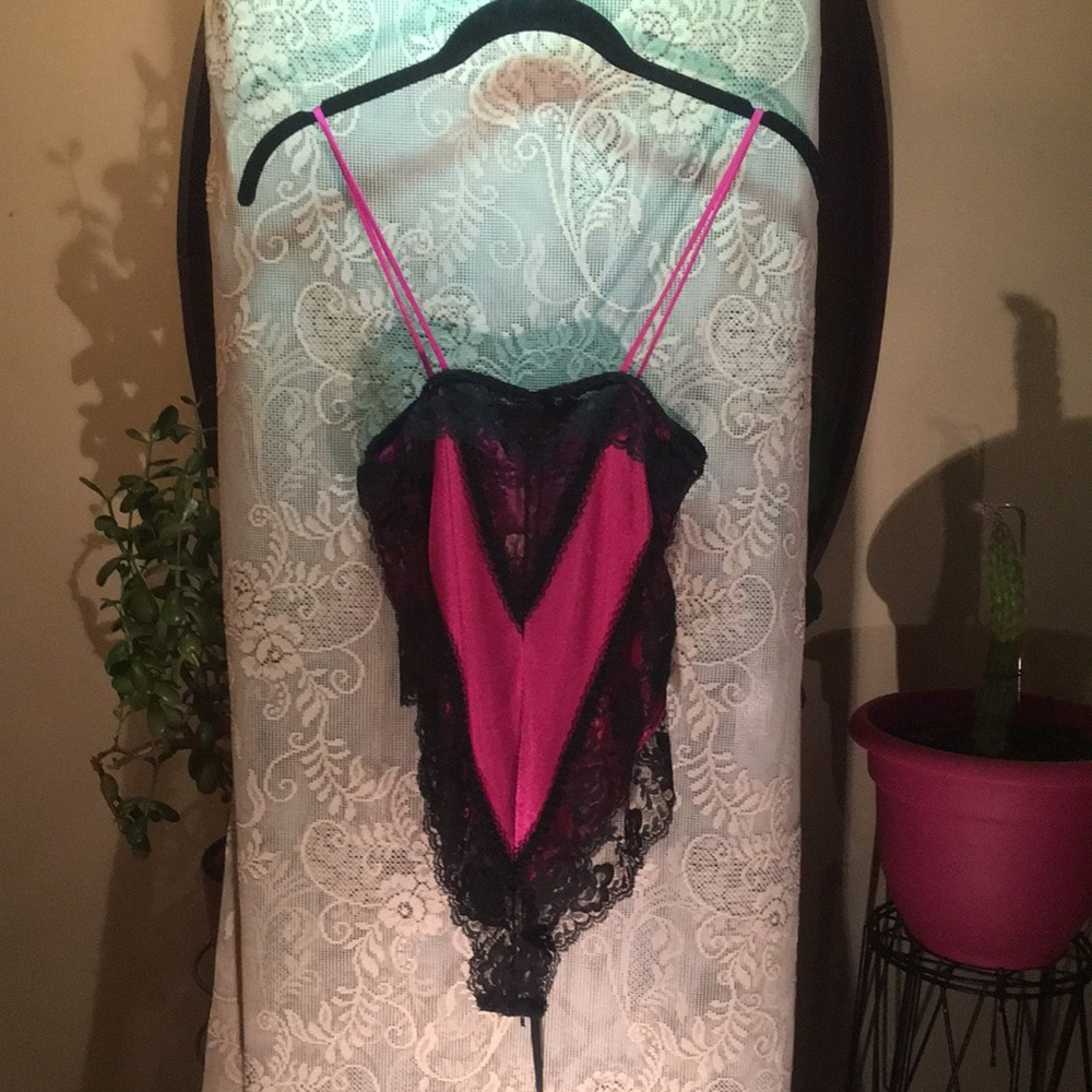 Fuchsia Lace Trimmed Teddy